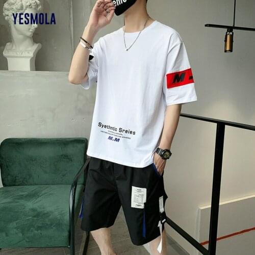 YESMOLA Mens Sets Summer Outfit Male T-shirt and Pant Two Pieces Hip-hop Set Casual Sport Clothes Streetwear
