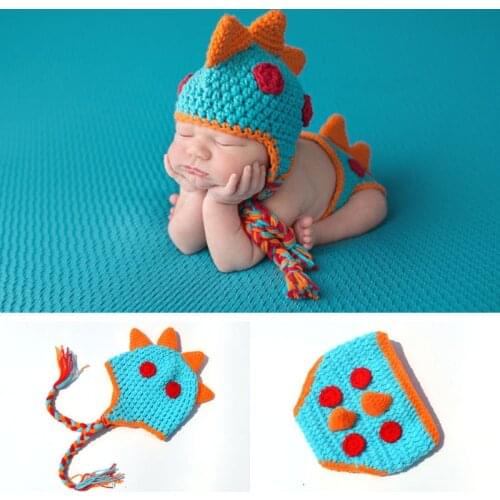 Baby hat newborn photography props Cute Handmade Dinosaur Costume Knit Baby Beanies and Diaper cover Set Baby Christmas Gift