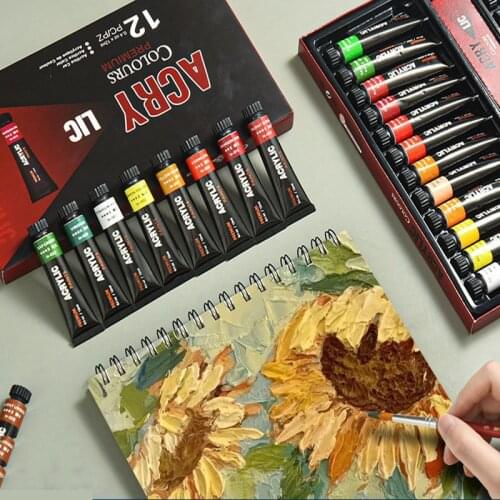 Acrylic Paints 12/24 Colors Professional Brush Set 12ml Tubes Artist Drawing Painting Pigment Hand Painted Wall Paint DIY