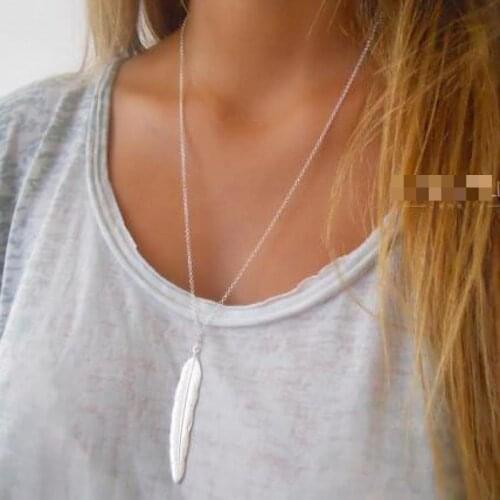 2018 New Fashion Womens Vintage Long Necklace Jewelry Silver Gold Simple Feather Pendant Necklaces Colar Jewelry Gifts