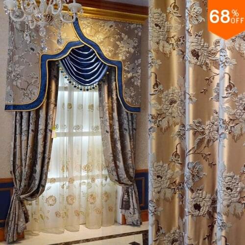 Wholesale Best Golden Real 3D Luxury Flowers Curtain embroidery blinds finished curtain with tulle sheet valance Beads curtains