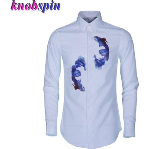 2019 Fashion Printed men Shirt Casual Slim Camisas masculina long sleeve Brand Business male pure Cotton Dress shirts Plus size