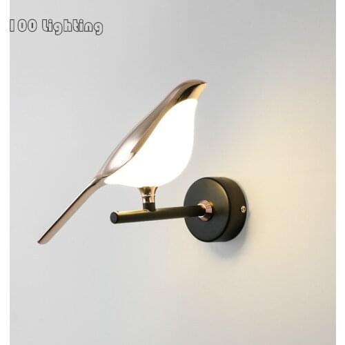 Modern Lovely LED Wall Light Novelty Rotatable Magpie Bird Bedside Foyer Hotel Room Aisle Wall Sconce Art Design Loft Deco