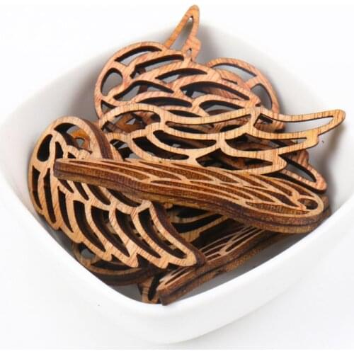 Vintage Wing Natural Sewing Wooden Pattern Scrapbooking Craft for Handmade Accessory Home Decorate DIY 23X56mm 10pcs