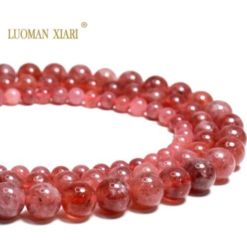 Wholesale Red Strawberry Crystal Round Natural Stone Beads For Jewelry Making DIY Bracelet Necklace Material 6/8/10mm