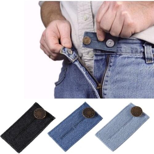 X7AB 1 Pack 3 Colors Adjustable Denim Waist Extender, Metal Denim Button Extension Buckle Belt, Light Blue/ Bark Blue/ Black