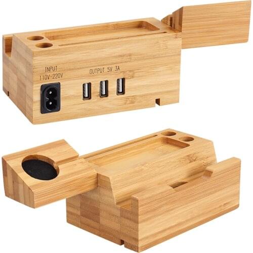 Bamboo Wood Charging Dock Station Charger Stand Holder For Apple Watch iWatch 5 4 3 2 1 iPhone 12 11 Pro X XS Max XR Desk Holder