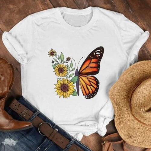 Women Lady Butterfly Cartoon Printing 90s Fashion Print Shirt Clothes T Tee Womens Tshirt for Female Top Graphic T-shirt