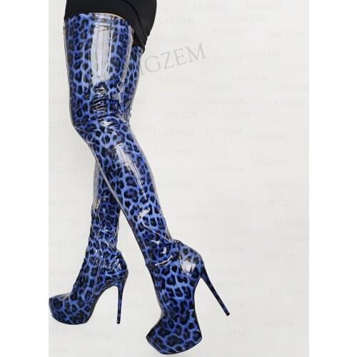LAIGZEM Women Thigh High Boots Shiny Platform Side Zip Stiletto High Heels Over Knee Tall Boots Shoes Woman Big Size 38 42 46 52