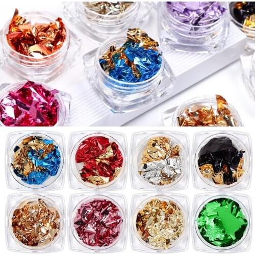 12 Color Gold Foils Gorgeous Nails Glitter Aluminum Flakes Paillette Chip Nail Design Shinny Nail Art Decoration Nailart
