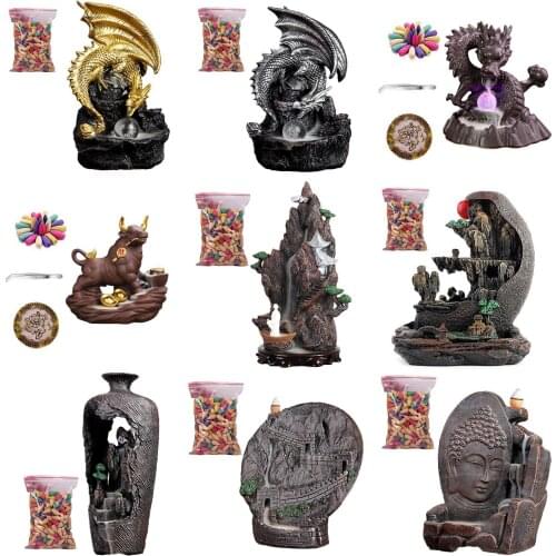 10 Kinds Reflux Incense Holder Luminous Dragon Backflow Waterfall Smoke Incense Burner Home Decor Teahouse Use Stick Censer