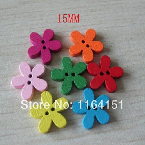 100pcs Mixed Natural good Wood beads Buttons 15mm Flower Sewing clothing children/decoration/Craft/Scrapbooking Accessories