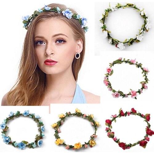 2019 Hirigin Girl Crown Floral Rose Flower Headband Hairband Wedding Hair Garland Headpiece Festival Boho Hippy Beach