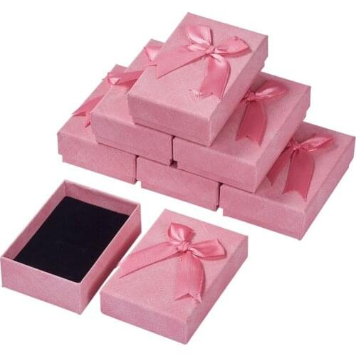 5pcs Cardboard Jewelry Ring Packaging Display Gifts Boxes 4.1x4.1x2.6cm with Satin Ribbons Bownot outside Square