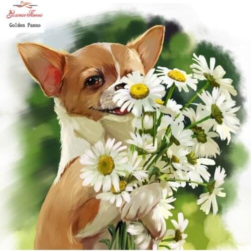 5D DIY diamond painting full square cross stitch flower puppy diamond mosaic home decoration embroidery rhinestone dog