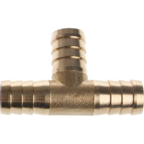 6-16mm Brass T Piece 3 Way Fuel Hose Joiner Connector For Air Oil Gas