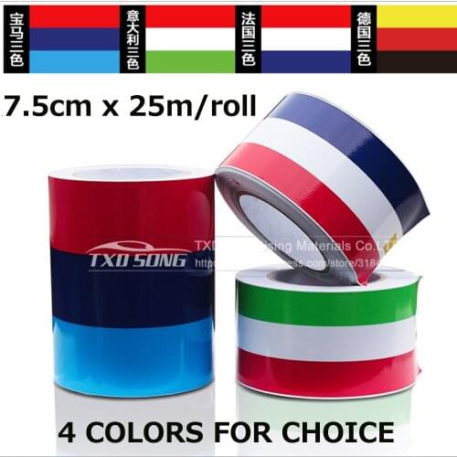 7.5cm*25m/Roll Premium 4 Color 3D Car Sticker Germany Italy UK Flag Stripe Car Hood Vinyl Sticker Body Decal Styling Vehicle