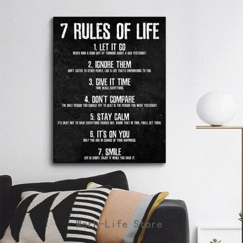 7 Rules of Life Watch Your Thoughts Motivational Posters and Prints on The Wall Canvas Painting Wall Art Picture for Living Room