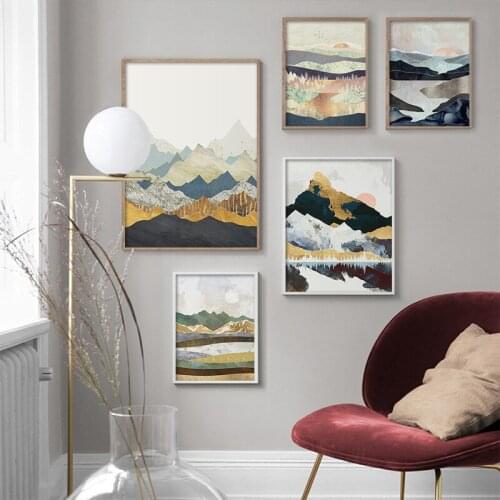 Abstract Landscape Mountain Sunrise Forest Lake Wall Art Canvas Painting Nordic Posters And Prints Wall Pictures