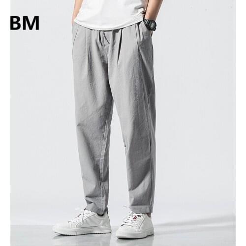 Summer Thin Linen Pants Chinese Style Casual Pants Plus Size Black Loose Straight Trousers Fashion Harem Pants Men Clothing