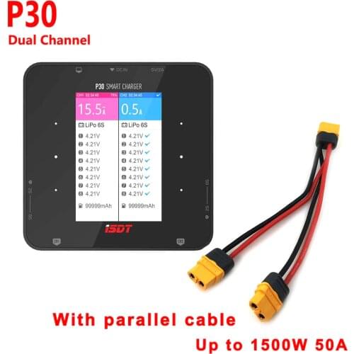 ISDT P30 1000Wx2 30Ax2 Dual Channel Battery Balance Charger For Lilon LiPo LiHV NiMH Pb RC Models With Parallel Charing Cable