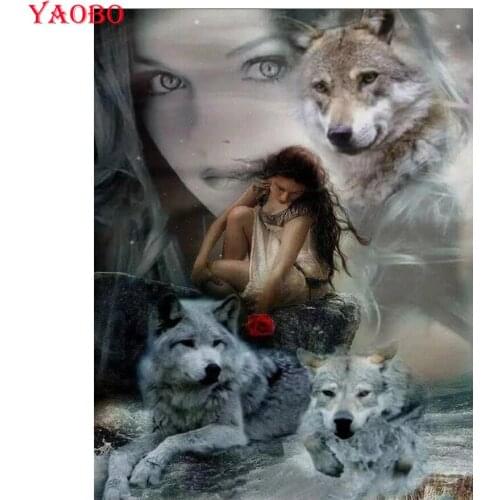 Photo custom diamond painting wolves beauty woman 3D diy painting rhinestones embroidery Full Display mosaic art home decor