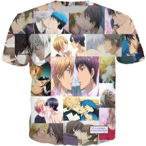 SOSHIRL Boys Love T Shirt Fashion Funny Anime Mens Summer Tee Harajuku Hip Hop Streetwear Sexy Characters Tops Plus Size