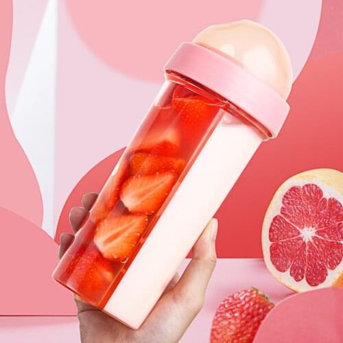 Hot Sale Plastic Kids Water Bottle with Straw Portable Double Straws Drink Gourde Leak Proof Outdoor Sport My Bottles BPA Free