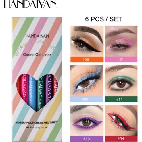 HANDAIYAN 6 Pcs/set Waterproof Matte Glitter Eyeliner Pencil Set Eyeshadow Pearl Pigment Blue White Black Eye Liner Makeup TSLM1