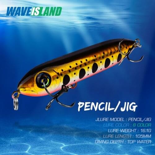 WAVEISLAND Trout Fake Fish Artificial Pencil Lure Fishing Weights 11.5g Fake Bait 10.2cm Double Hook Sinking Saltwater Lures