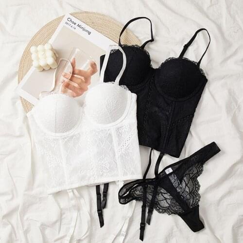 Wriufred Bra women gather small breasts underwear set lace upper support bra panties set sling steel ring lingerie