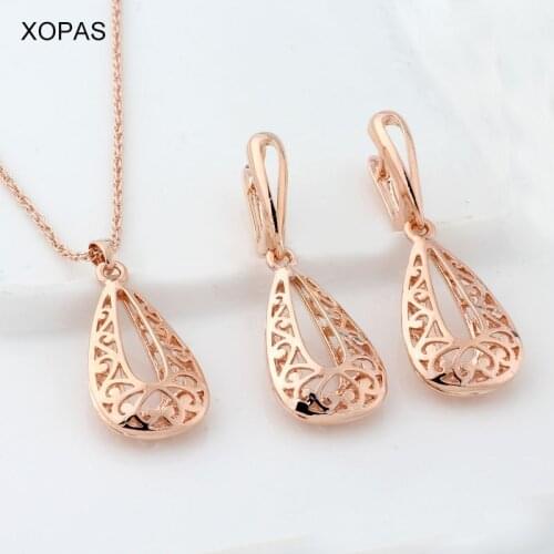 Hollow out 585 Rose Gold Color Jewelry Sets For Women Earrings Necklace Pendant Hot Selling Jewelry For Wedding Gift Jewelry