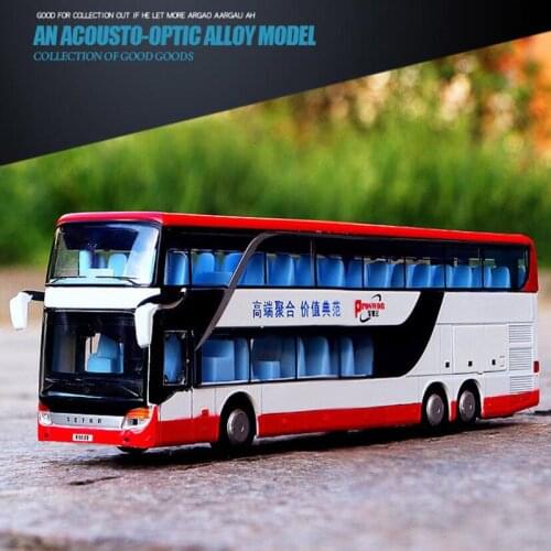 1/32 Alloy Diecast Double-decker Bus Sound And Light Bus Model High Simulation Metal Luxury Bus Vehicle Toys For Boys