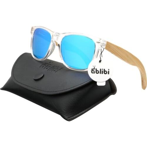 Ablibi Mens Womens Bamboo Polarized Shades with Clear Acetate Coating Lenses Sunglasses (Transparent Clear, Ice blue/gold)