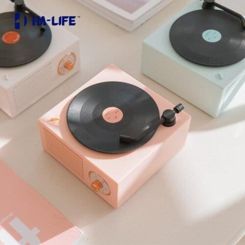 HA-Life Bluetooth Music Box Type Built-in Stereo Wireless Vintage Retro Microphone Speaker HIFI Aux Portable Record Player Shape
