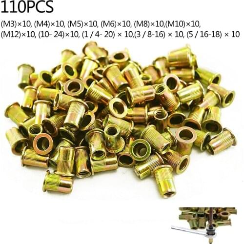 110Pcs M3-M10 Nut Rivet Mixed Iron Galvanized Threaded Insert Nutsert Set Kits For Fixing Threaded Rivets Sheet Metal, Plastic