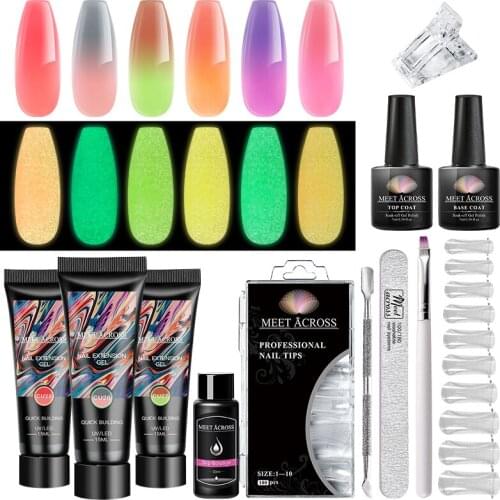 MEET ACROSS Luminous Nail Extension Gel Kit UV Gel Quick Extend Builder Prolong Design Nail Tools Sets With Brush