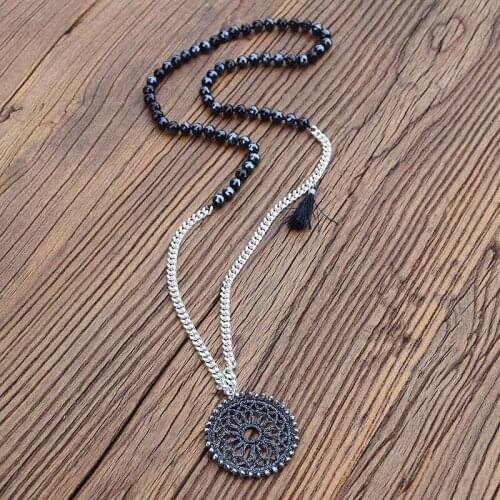 Boho Necklace Mix Knitted Pendant Necklace Women Lariat Beads Knotted Bohemia Necklace Dropship