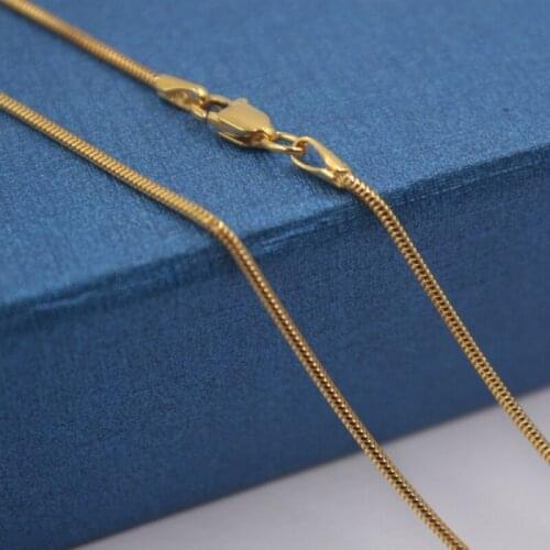 New Solid 18K Yellow Gold Necklace 1mm Round Snake Link Chain Necklace 20 Inches Stamped Au750 For Women Wedding Party