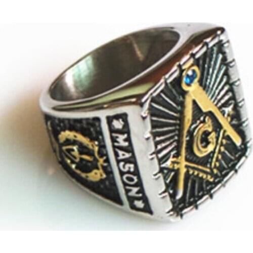 316l stainless steel golden antique masonic/master free mason/freemason signet symbol finger band templar ring tungsten men