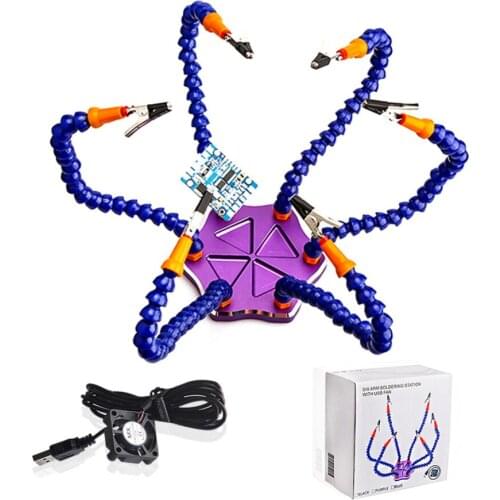 Soldering Iron Helping Holder Third Hand 6 Flexible Arms Soldering Station Welding Tool Set with USB Fan