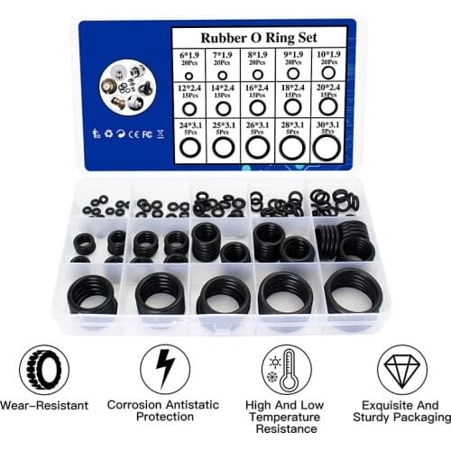 O-ring Rubber Set Water Lock 200 Pcs/set Black O-ring Gasket Gasket Seal Classification Silicone Ring 15 Sizes with Box