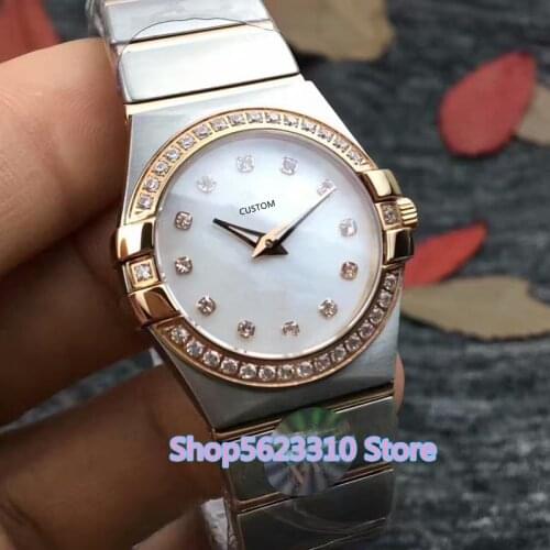 Luxury Brand star watch Stainless Steel white mother of pearl shell Watch crystal cz date Bezel Chronometer clock