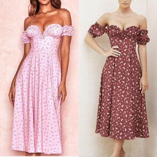 Pink Floral Print Dress Women Off Shoulder Pink Solid Elegant Draped Holiday Dress 2021 High Slit Backless Strapless Vestidos