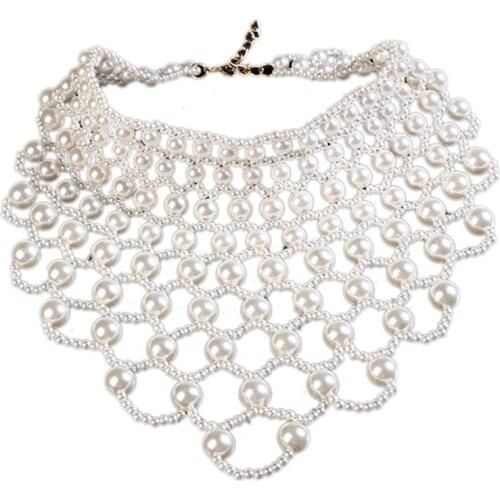 Detachable Blouse Fake Collar Faux Pearl Beaded False Collars Choker Necklace for Women