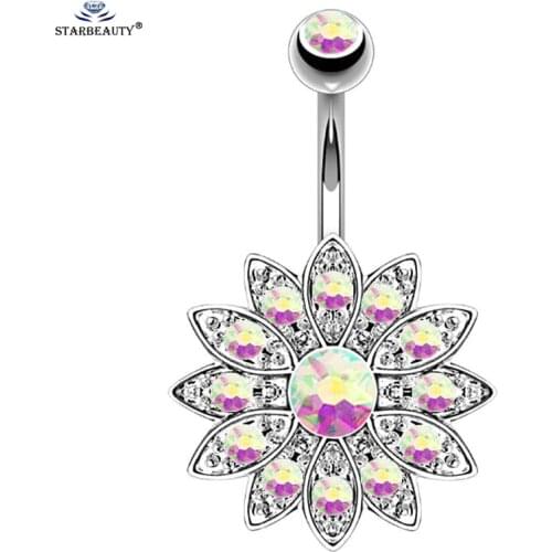 Starbeauty 1pc Rainbow Lotus Belly Piercing Belly Button Rings Navel Piercing Ombligo Flower Belly Ring Earring Body Jewelry
