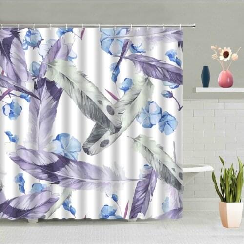 Animal Feathers Shower Curtain Colorful 3D Printing Polyester Fabric Waterproof Machine Washable Bathroom Curtains With Hooks
