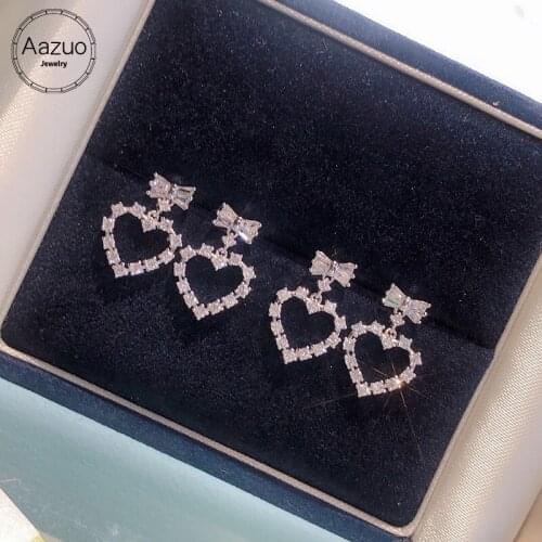 Aazuo 18K Pure White Gold Fashion Jewelry Real Diamonds H SI Lovly Heart Stud Earring Party Fine Jewelry Hot Sell