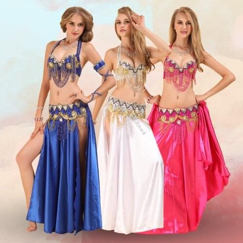 New Sexy Belly Dance Suit Bra+Belt 2 Pieces/ Set High Quality Handmade Beaded Women Woman Dance Clothes Oriental Costumes DN2002