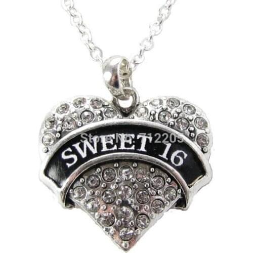 1*1 inch big size hearts SWEET 16 crystal heart pendant necklace Thumb Jewelry Gift